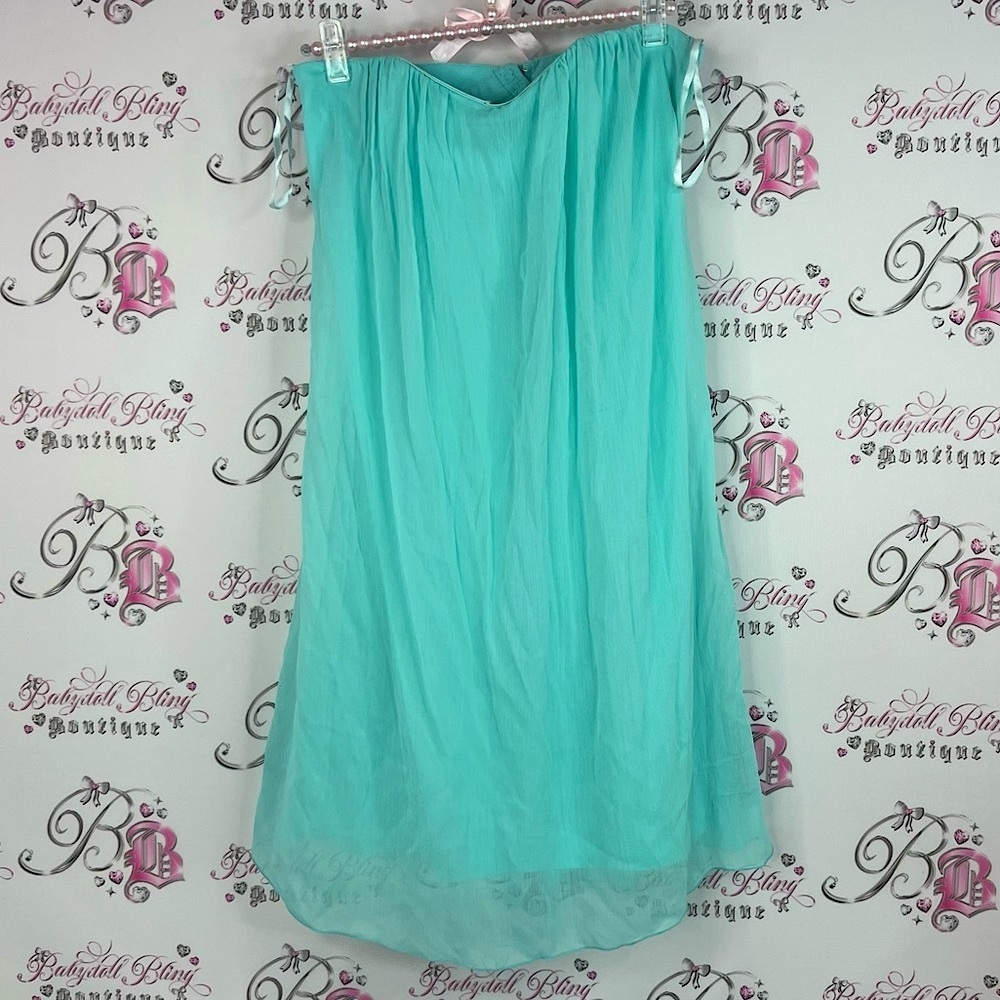 VENUS dress strapless cut out back light blue flowy bright Aqua